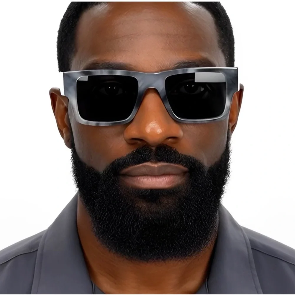 Dark Black Lenses Retro Casual Men‎ Sunglasses Brown Marble Thick Frame Unique